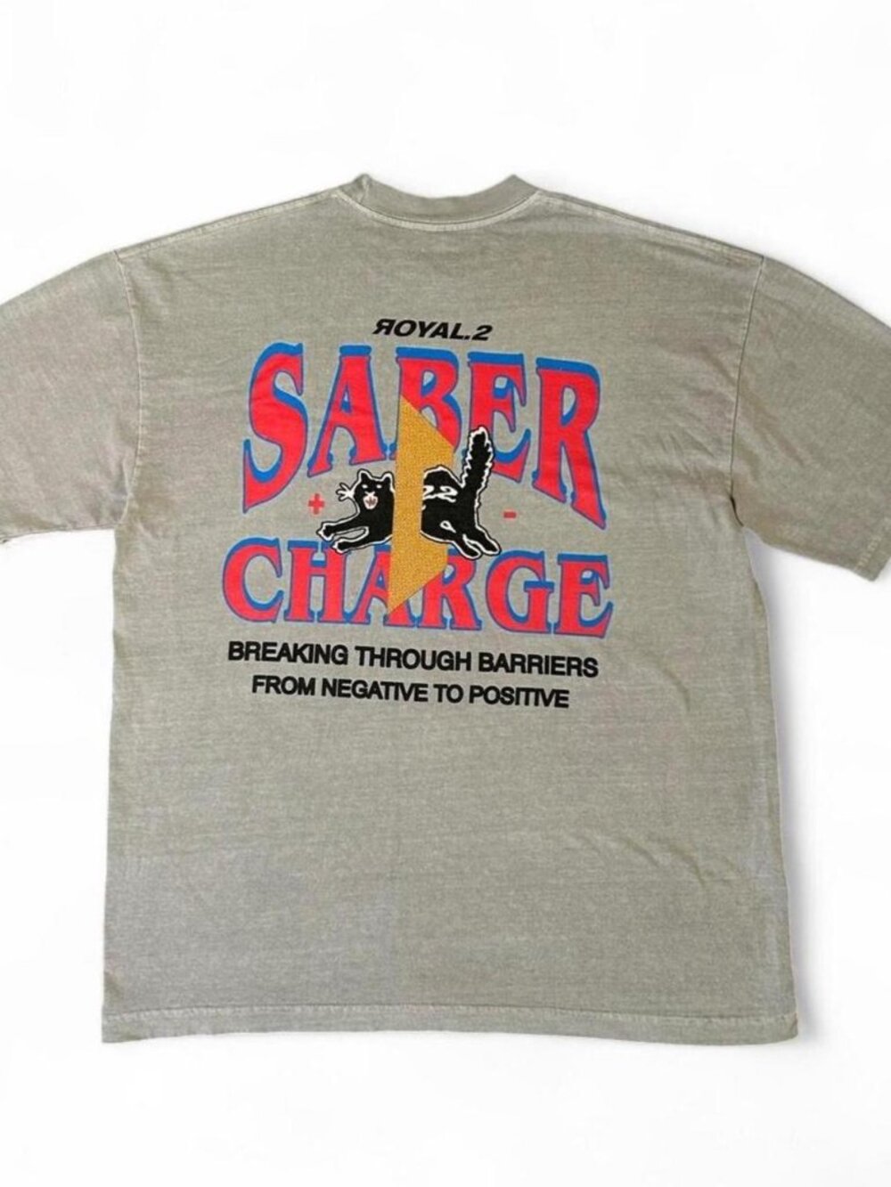 ROYAL.2 Saber Charge Graphic Tee Washed Grey Streetwear Y2K Men's